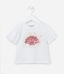 Blusa Infantil com Bordado Interativo de Concha em Paetês - Tam 1 a 5 anos