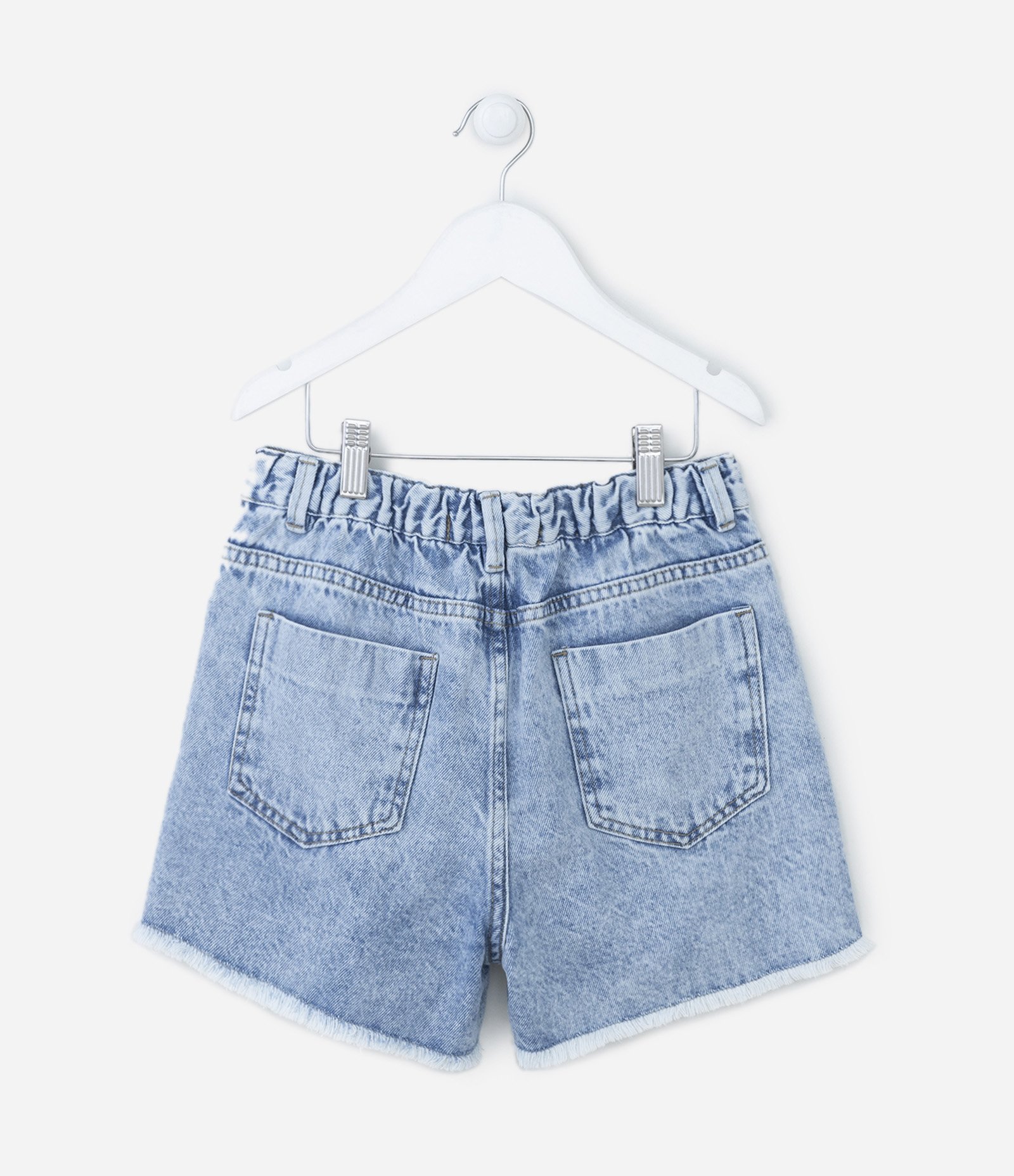 Short Cintura Alta em Jeans com Bordado de Estrelas em Paetês - Tam 5 a 14 anos Azul 2