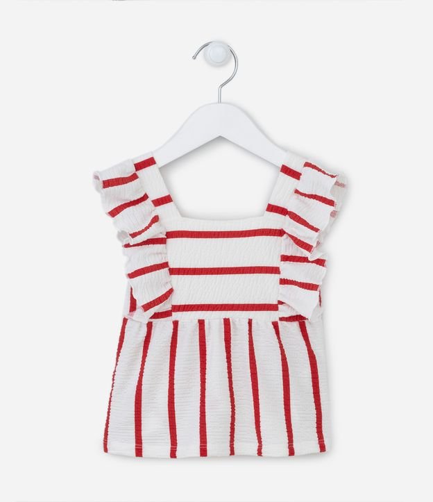 Blusa Infantil Texturizada com Babadinhos e Listras - Tam 1 a 5 Anos Branco/Vermelho 1