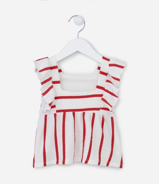Blusa Infantil Texturizada com Babadinhos e Listras - Tam 1 a 5 Anos Branco/Vermelho 2