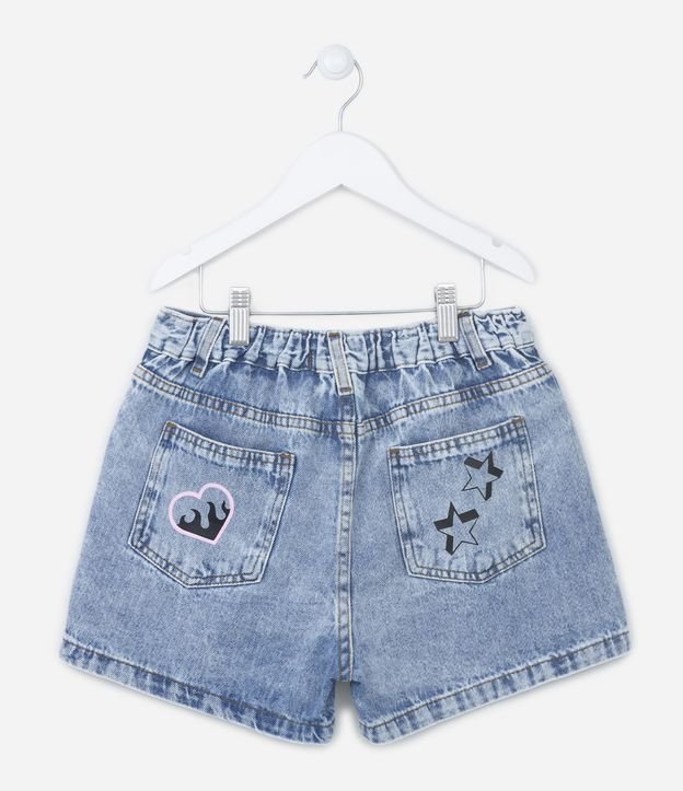 Short Jeans Infantil com Cintura Alta e Estampa de Doodles - Tam 5 a 14 anos Azul 2