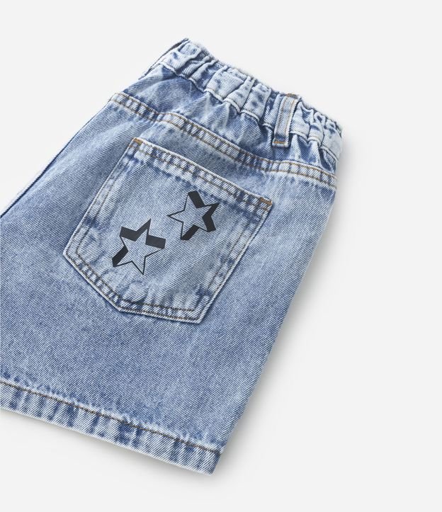 Short Jeans Infantil com Cintura Alta e Estampa de Doodles - Tam 5 a 14 anos Azul 3