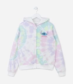 Jaqueta Infantil em Moletom com Fundo Tie Dye e Estampa Stitch - Tam 5 a 14 anos