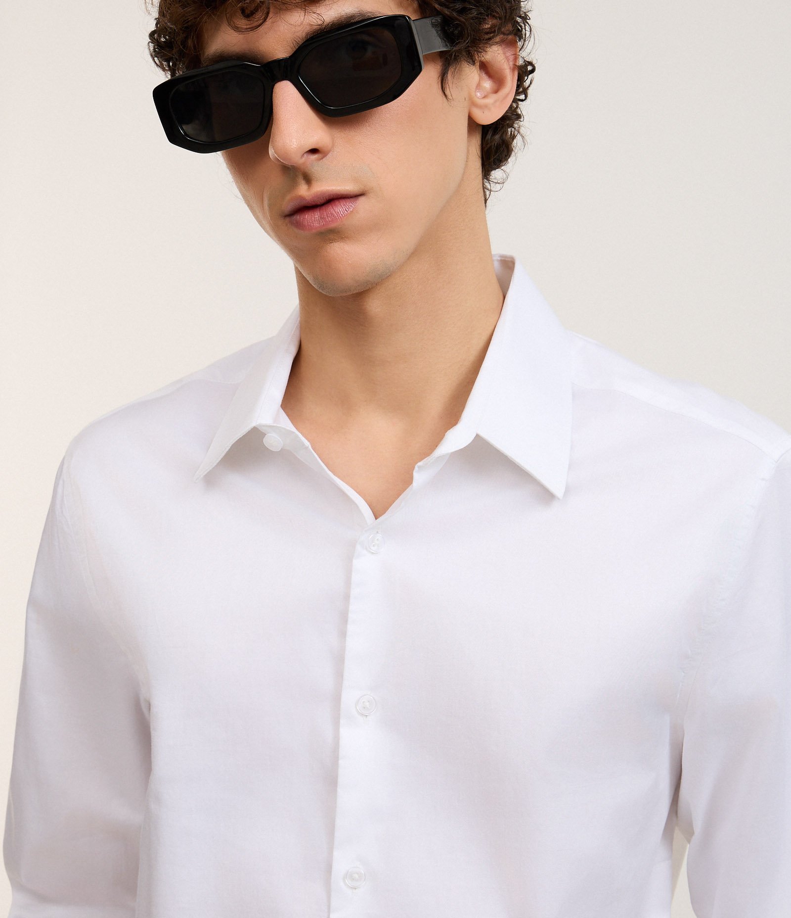 Camisa em Tricoline com Manga Longa Branco 3