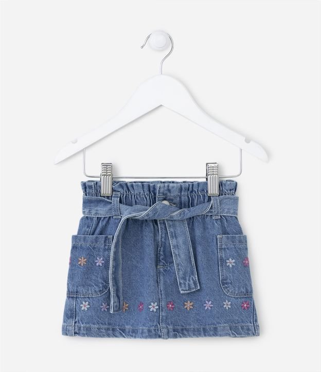 Saia Clochard Infantil Jeans com Bordados e Cinto - Tam 1 a 5 anos Azul 1