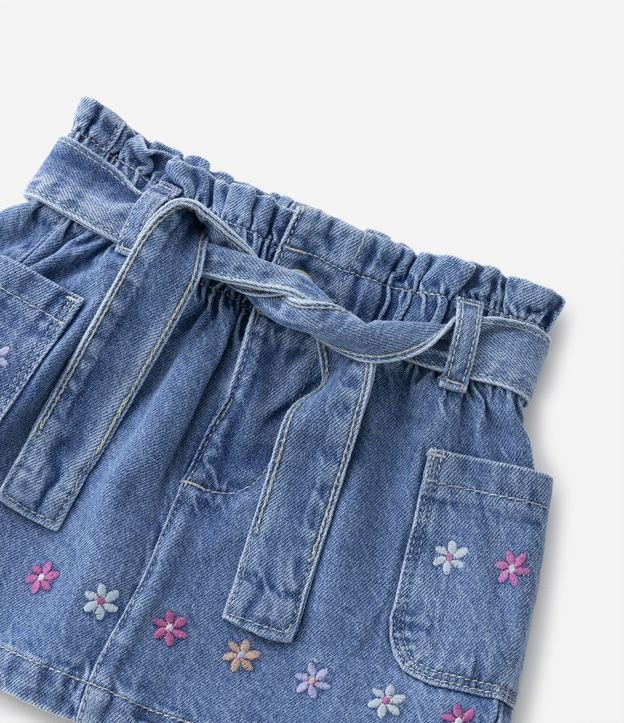 Saia Clochard Infantil Jeans com Bordados e Cinto - Tam 1 a 5 anos Azul 5