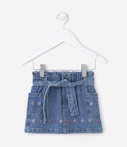 Saia Clochard Infantil Jeans com Bordados e Cinto - Tam 1 a 5 anos