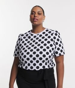 Blusa Manga Bufante em Meia Malha com Poás Estampados Curve & Plus Size