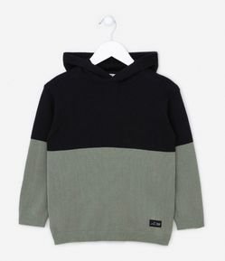 Blusão Infantil Texturizado com Recorte Bloco de Cor e Capuz - Tam 5 a 14 Anos