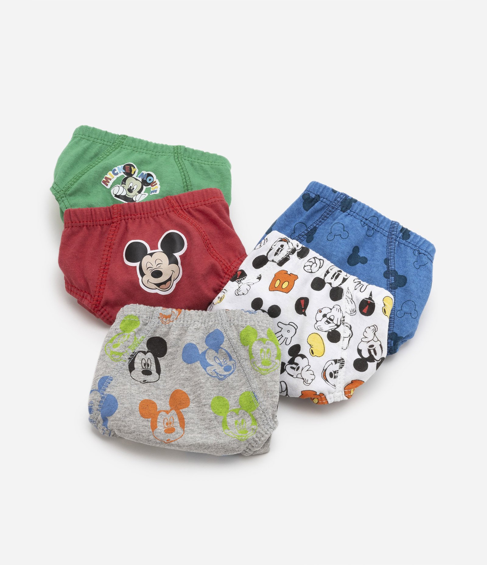 Kit 05 Cuecas Slip  Infantil com Mickey Estampado - Tam 02 a 06 Anos Vermelho/Verde/Cinza/Branco/Azul 3