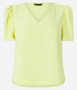 Blusa Manga Curta em Crepe com Pregas nos Ombros