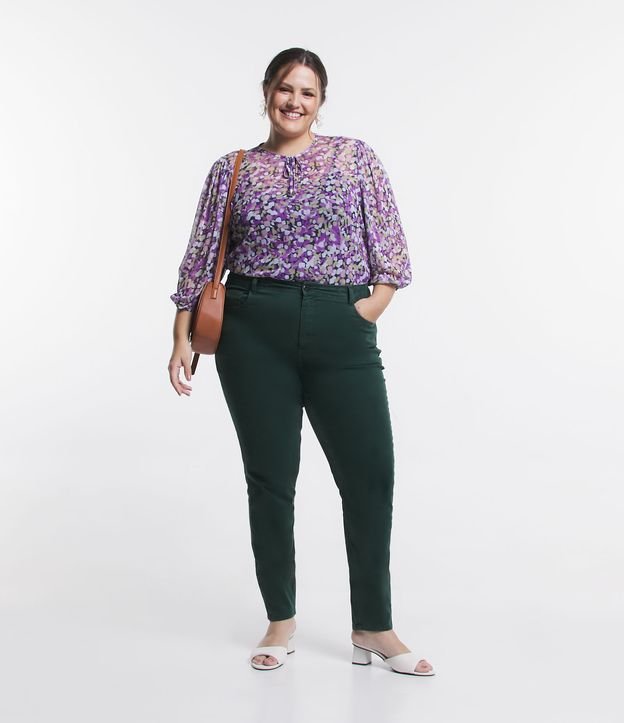 Calça Skinny em Jeans Básica com Bolsos Curve & Plus Size Verde Escuro 1