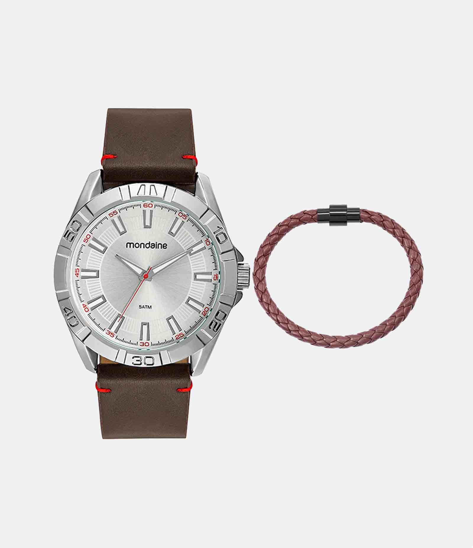Kit Relógio Mondaine Masculino com Pulseira em Couro e Caixa em Metal 53831G0MVNH3KH 05 3