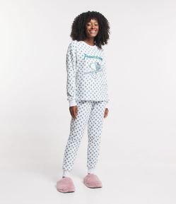 Pijama Longo em Fleece com Estampa Snoopy e Flocos de Neve