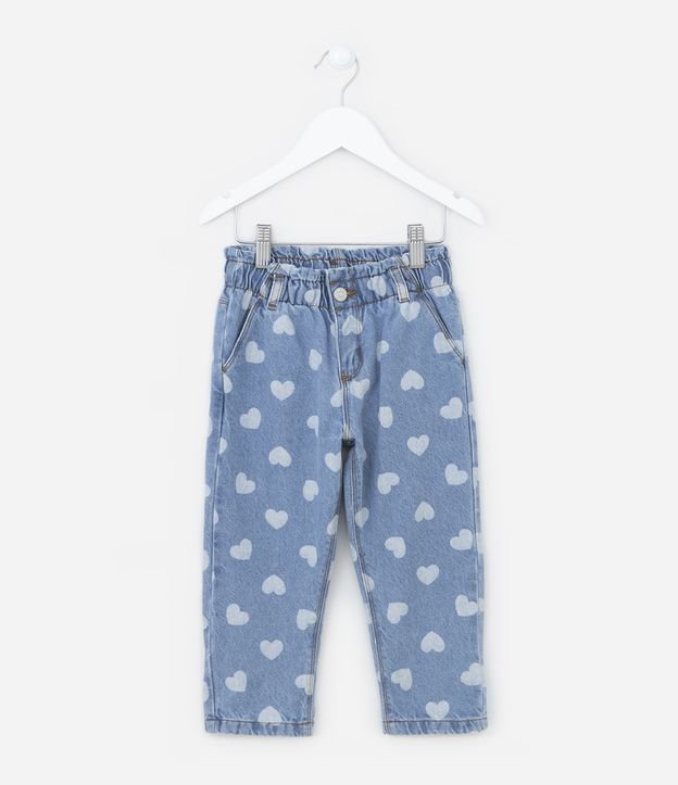 Calça Clochard Infantil em Jeans com Corações - Tam 1 a 5 Anos