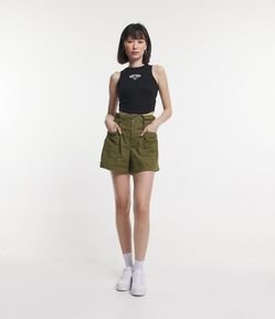 Short Baggy em Sarja com Regulador no Cós