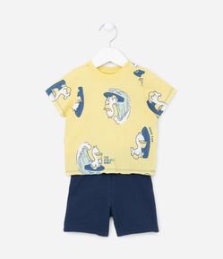 Conjunto Infantil com Estampa de Pelicano Surfista - Tam 0 a 18 meses