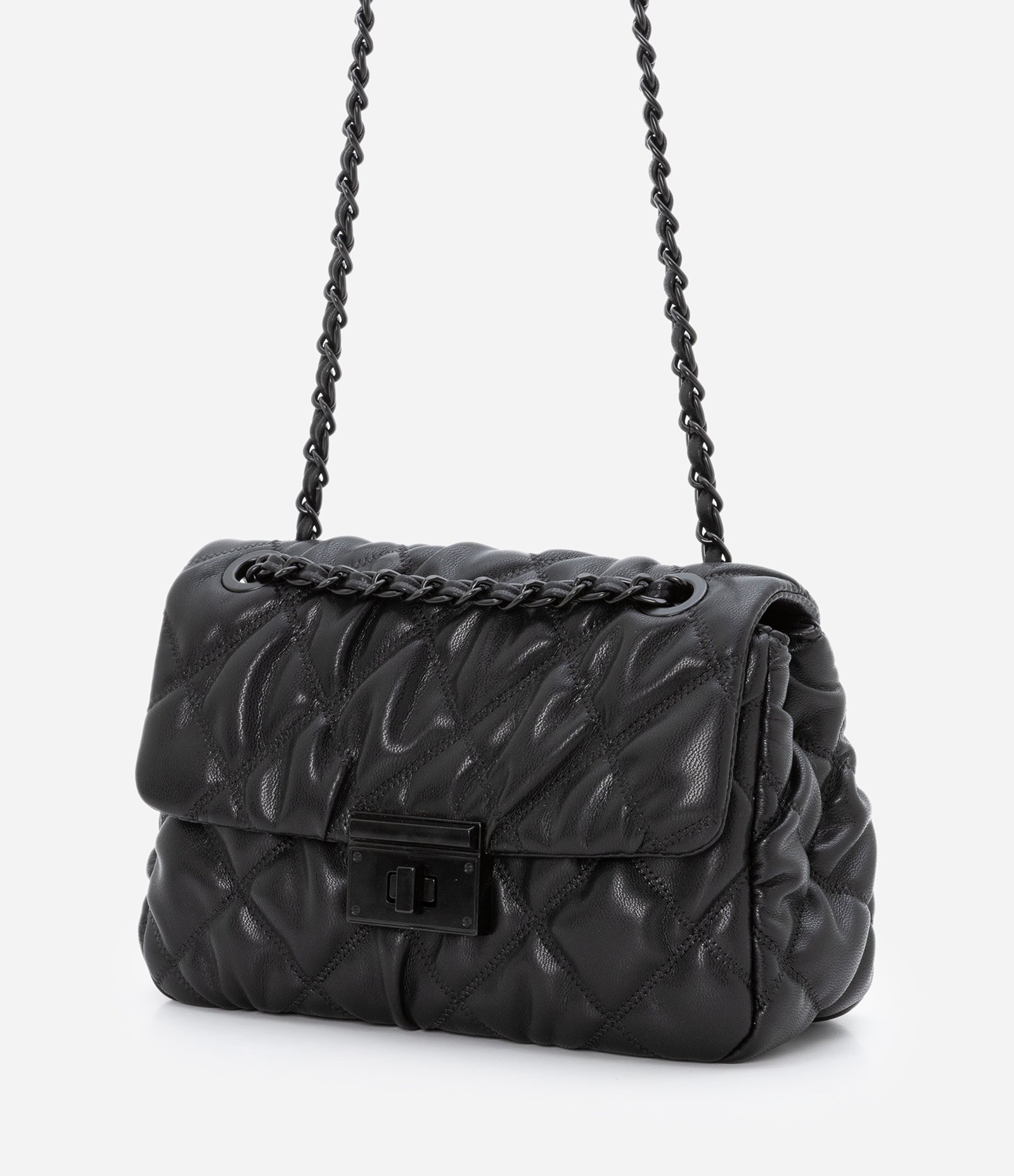 Bolsa Shoulder em PU com Tampa Matelasse Preto 2