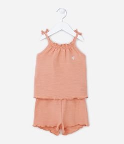 Conjunto Infantil Texturizado com Bordado de Coração e Frufru - Tam 1 a 5 Anos