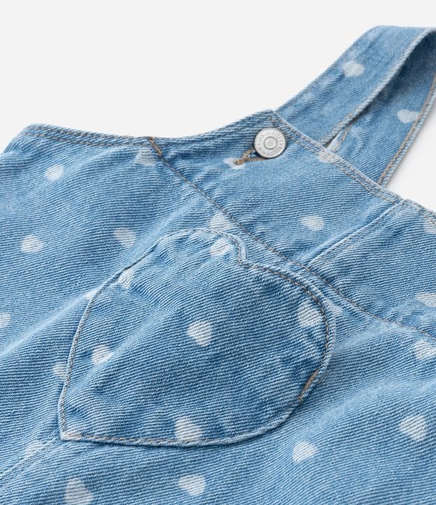 Salopete Infantil Jeans com Recorte Coração no Peito e Estampa Mini Corações - Tam 1 a 5 Anos Azul 4