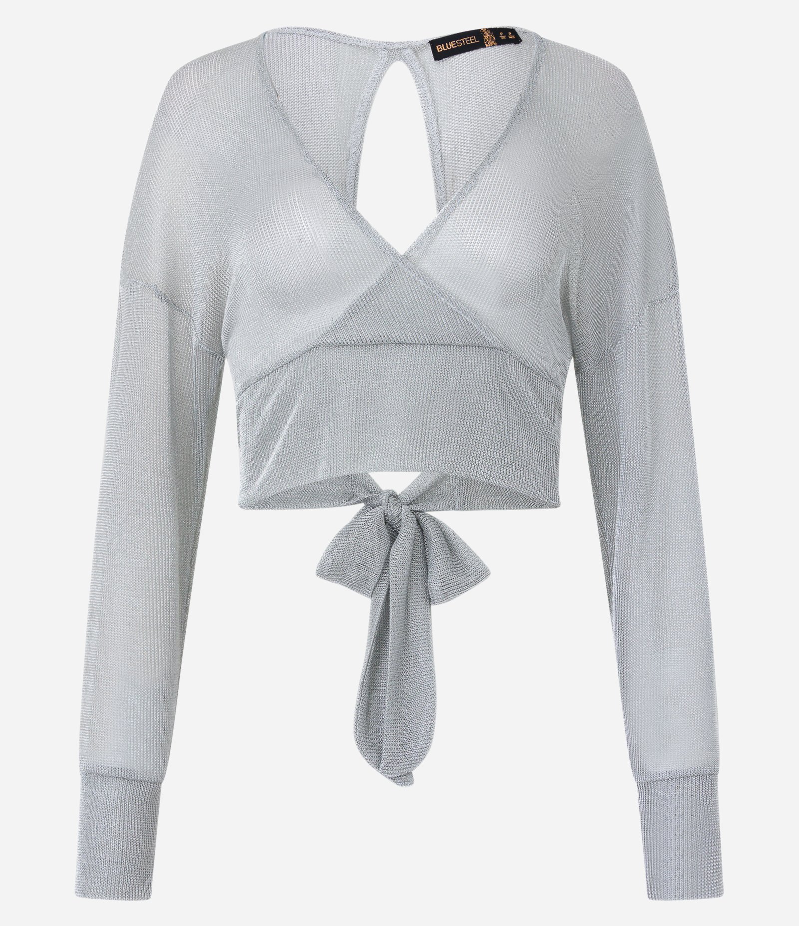 Blusa em Tricô Metalizado com Decote Transpassado Prata 5