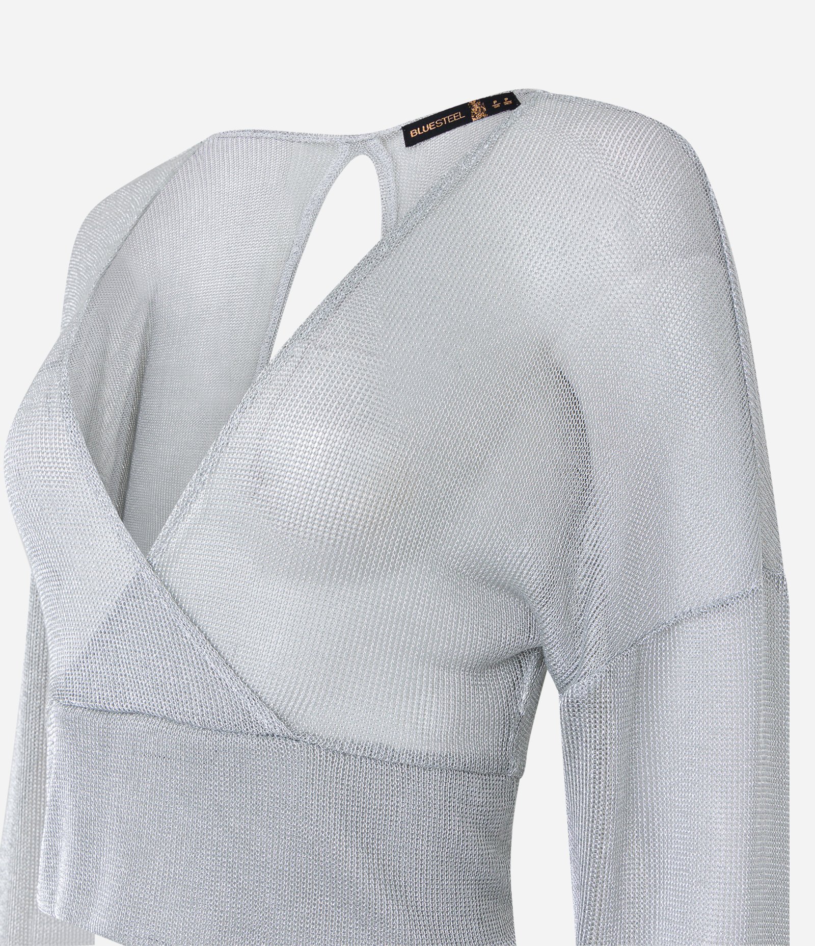 Blusa em Tricô Metalizado com Decote Transpassado Prata 6