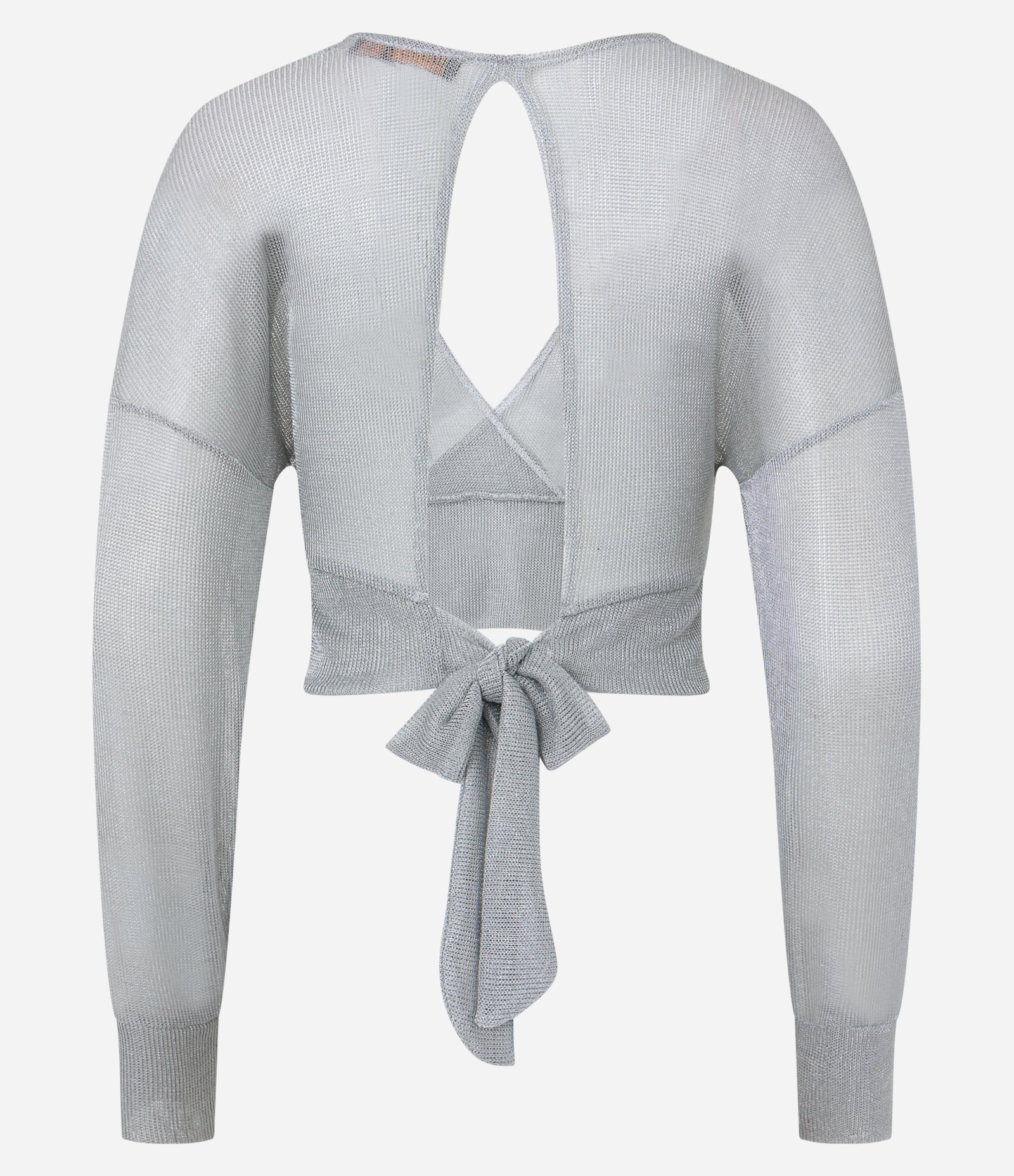 Blusa em Tricô Metalizado com Decote Transpassado Prata 7