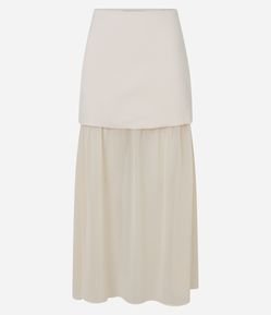 Saia Midi em Chiffon com Sobreposição e Transparência