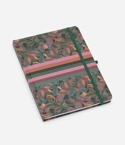 Caderno Capa Dura Estampa Tropical com Elástico e Folhas Pautadas