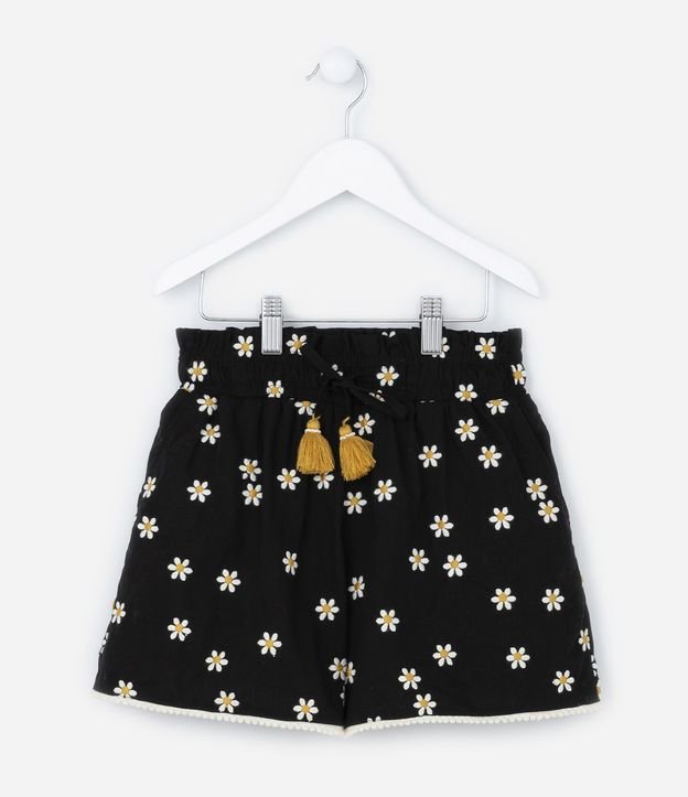 Short Clochard Infantil com Bordado de Margaridas - Tam 5 a 14