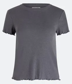 Blusa de Pijama em Ribana com Textura Canelada e Frufru na Barra