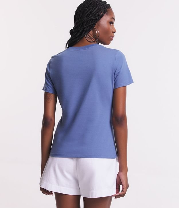 Blusa T-shirt em Meia Malha com Estampa Good Vibes Only Azul 3