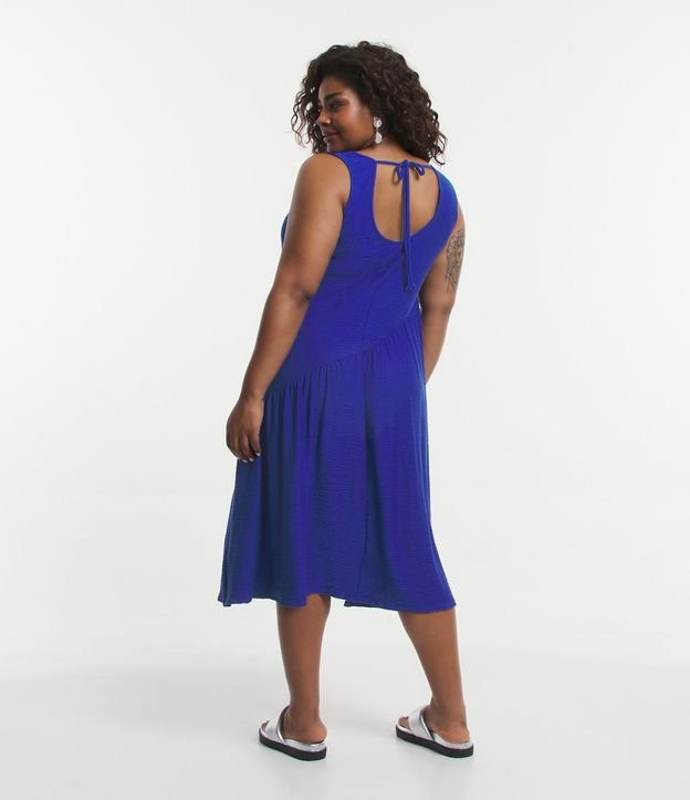Vestido Midi em Meia Malha com Recortes Franzidos Curve & Plus Size Azul 2