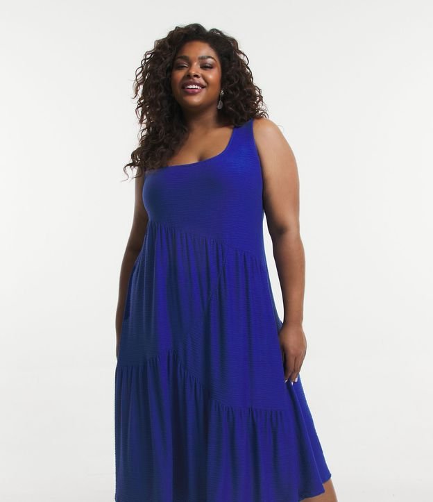 Vestido Midi em Meia Malha com Recortes Franzidos Curve & Plus Size Azul 3