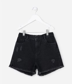 Short Jeans Infantil Cintura Alta com Glitter e Puídos - Tam 5 a 14 Anos