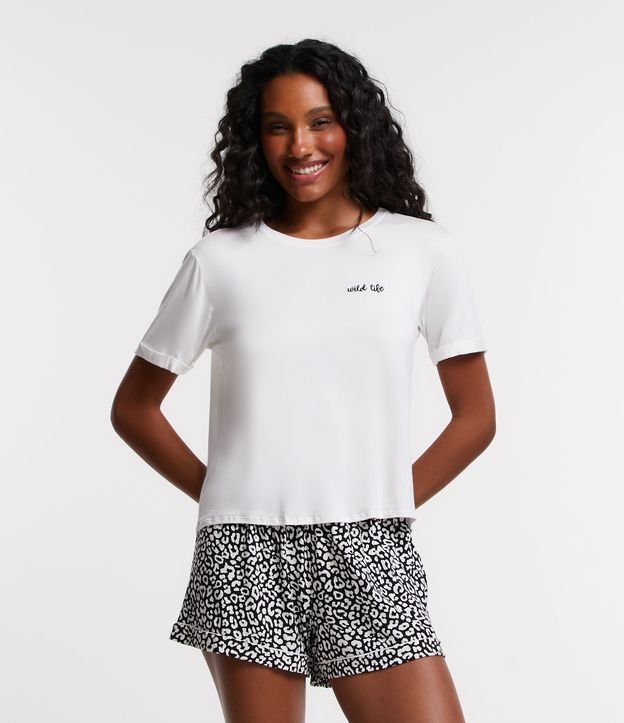 Pijama Curto em Viscolycra com Estampa Oncinha