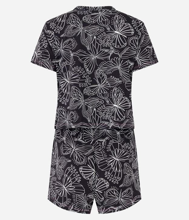 Pijama Curto em Viscolycra com Estampa Borboletas Contrastante Preto/ Branco 6