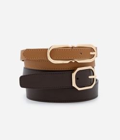 Kit 02 Cintos em PU com Fivelas Diferenciadas