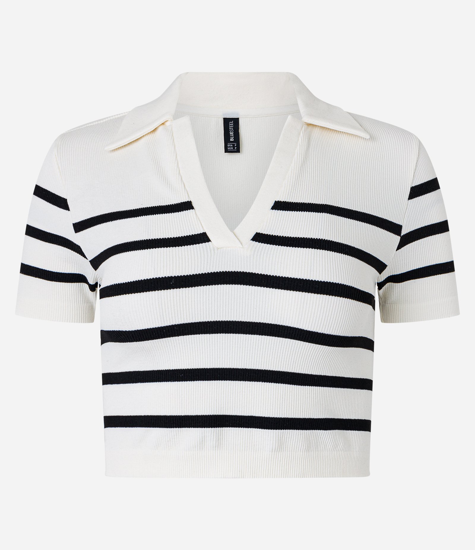 Blusa Cropped Canelada com Listras e sem Costura Branco 1