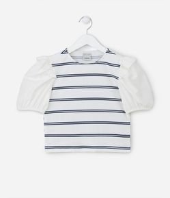 Blusa Infantil Canelada Listradinha com Mangas Bufantes - Tam 5 a 14 anos