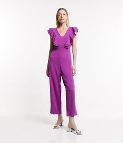 Macacão Sem Manga em Viscolinho com Babado na Cava