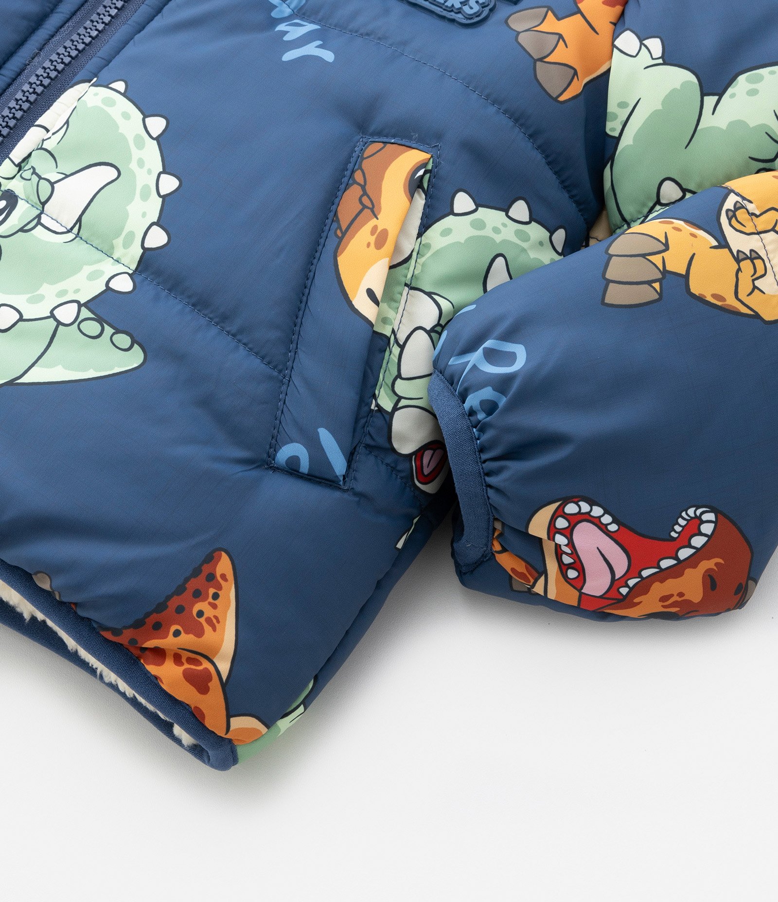 Jaqueta Puffer Infantil com Estampa Jurassic Bany com Forro em Sherpa - Tam 2 a 5 Anos Azul 4