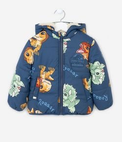 Jaqueta Puffer Infantil com Estampa Jurassic Bany com Forro em Sherpa - Tam 2 a 5 Anos