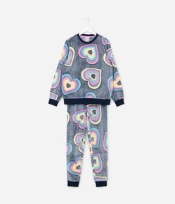 Pijama Longo em Fleece com Corações Estampados - Tam 05 a 14 Anos
