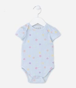 Body Infantil com Estampa Listradinha e Florzinhas - Tam  0 a 18 meses