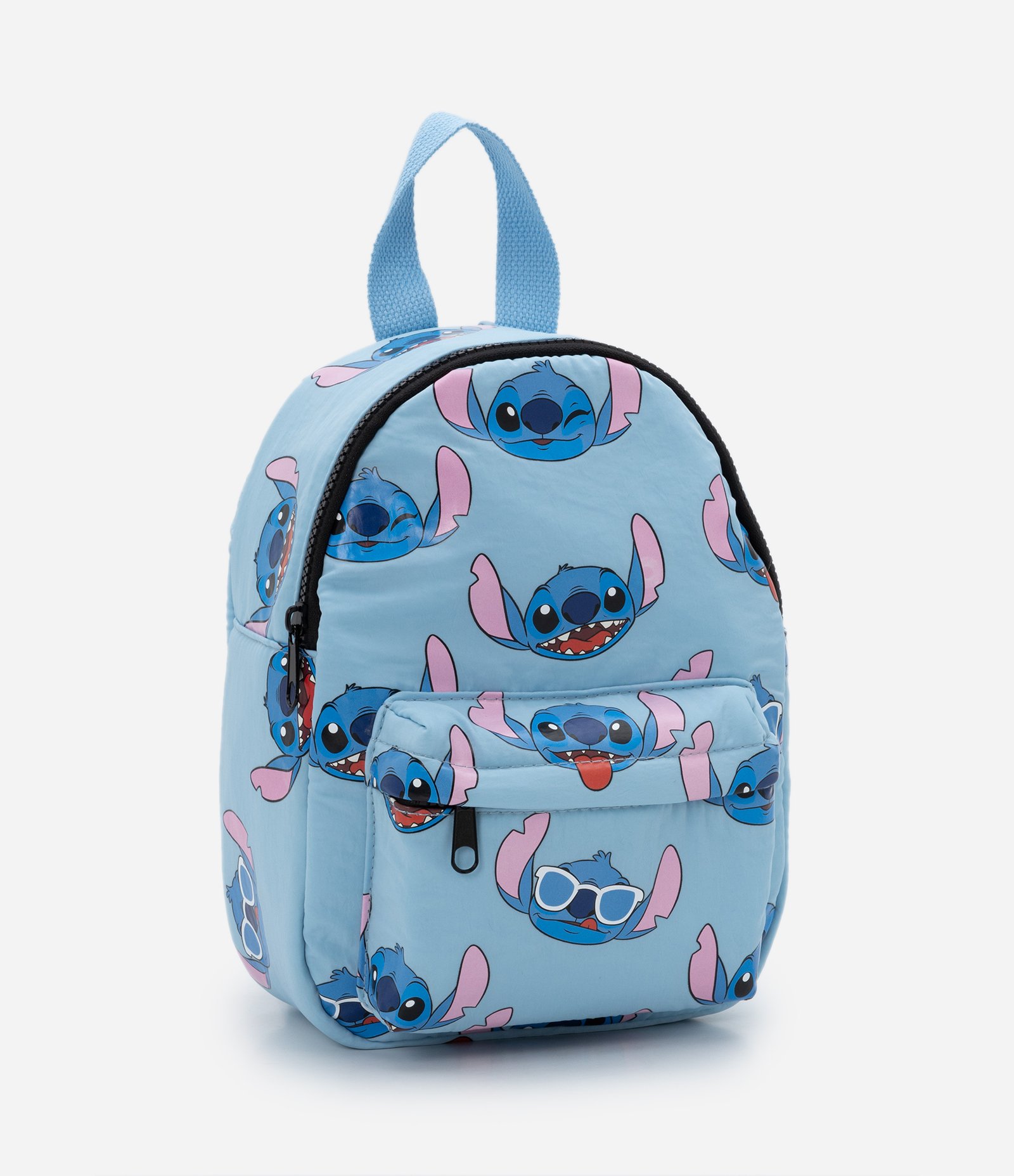 Mochila Infantil com Bolsinho Frontal e Estampa do Stitch - Tam U Azul 1