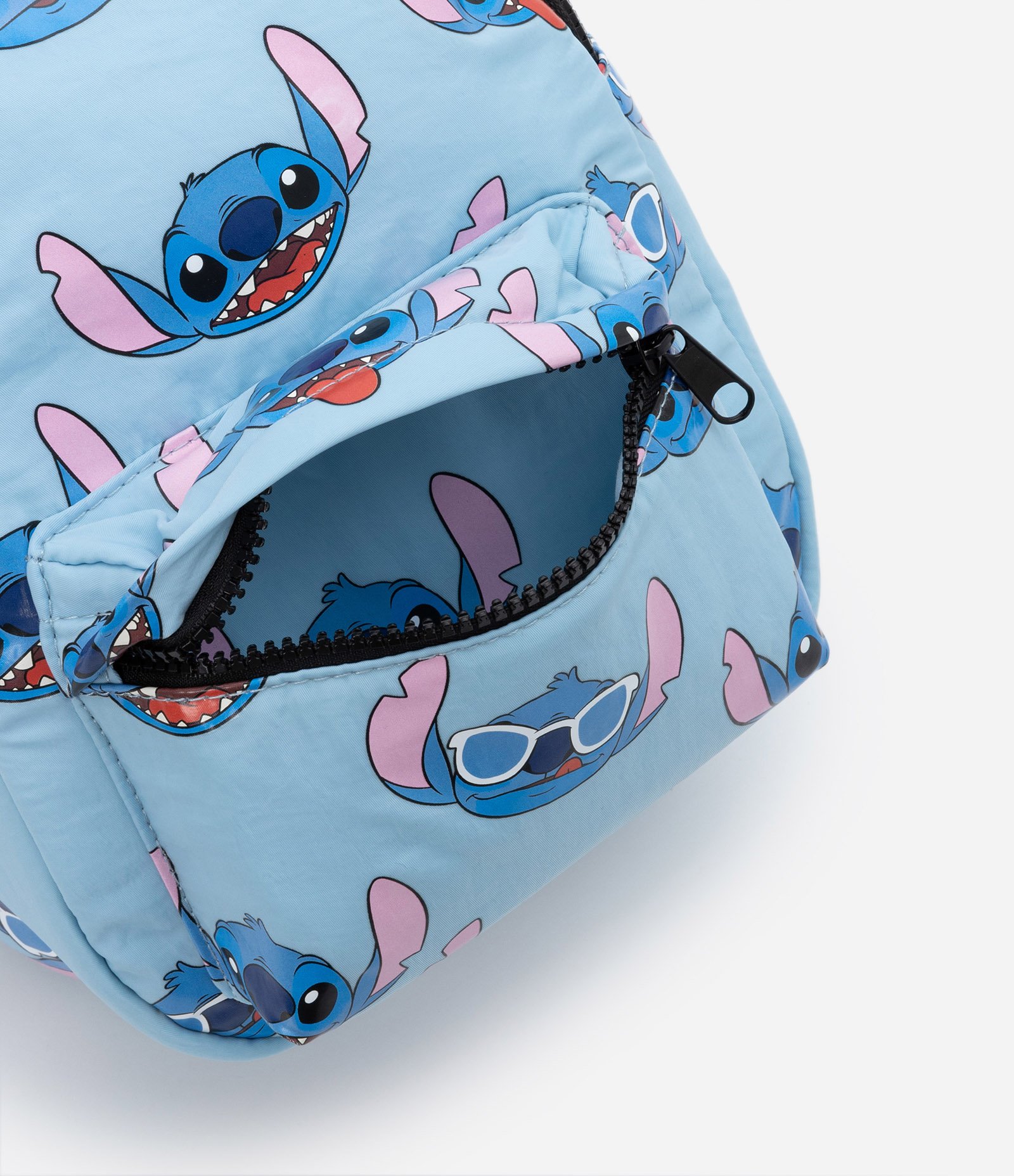 Mochila Infantil com Bolsinho Frontal e Estampa do Stitch - Tam U Azul 3
