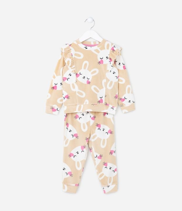 Pijama Infantil Longo em Plush com Estampa de Coelhinhos - Tam 1 a 4 Anos