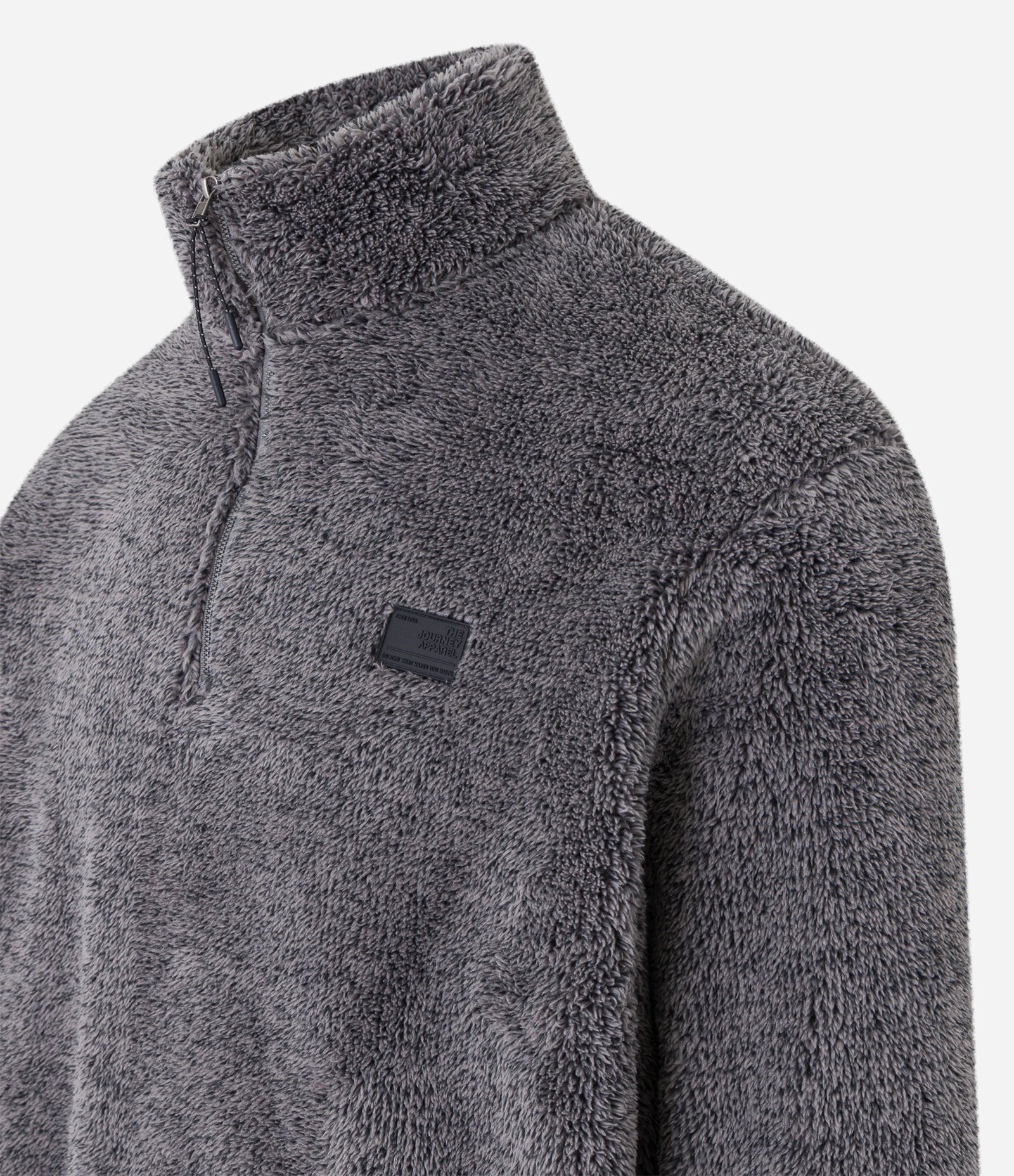 Blusão Peludinho com Zíper na Gola e Bolso Canguru Cinza 6