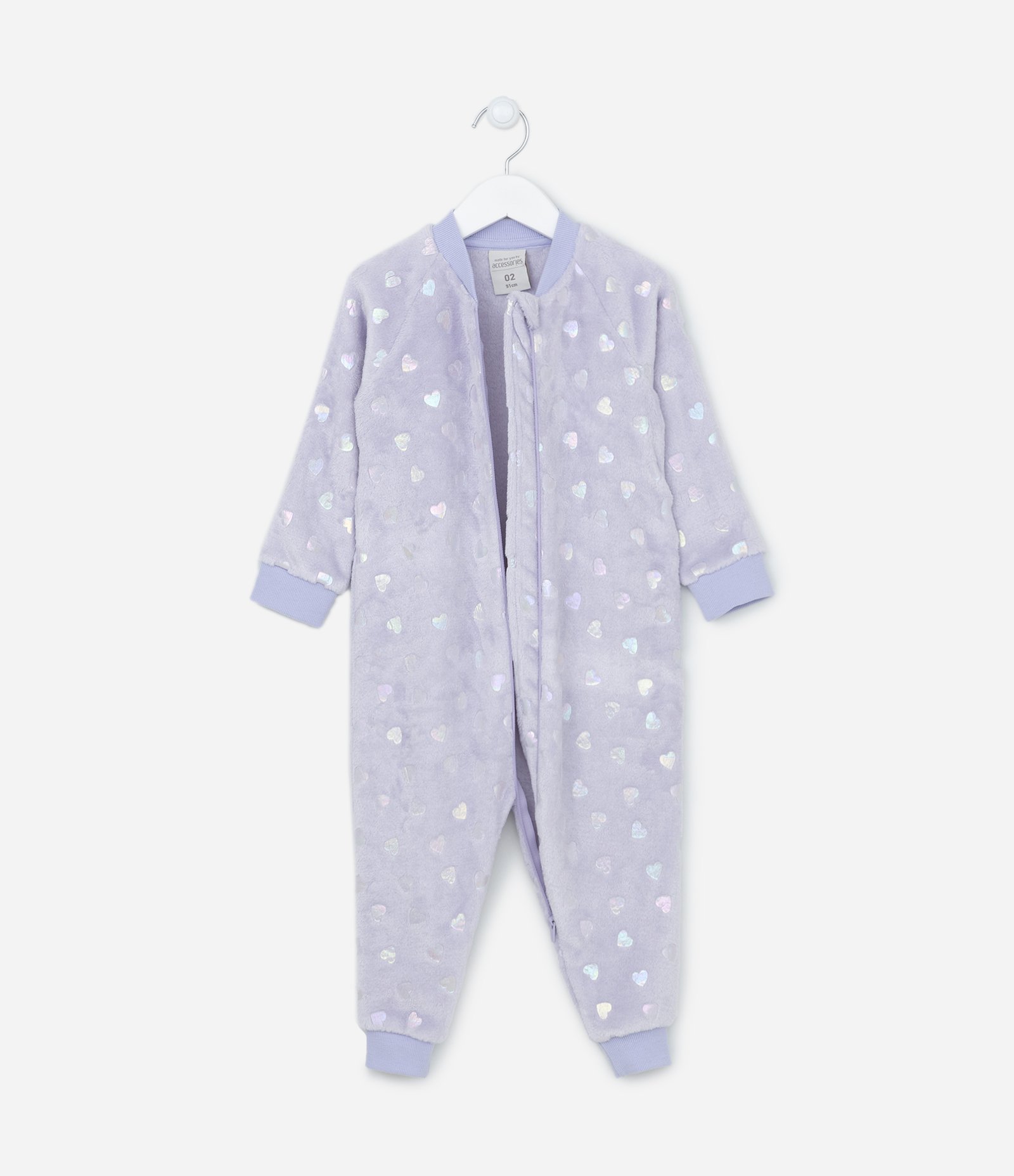 Pijama Jumper Infantil em Fleece com Bordadinhos de Coração - Tam 1 a 10 anos Roxo Lillás 2